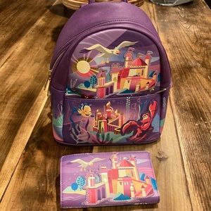 Disney Loungefly Little Mermaid Mini Backpack and Wallet Bundle